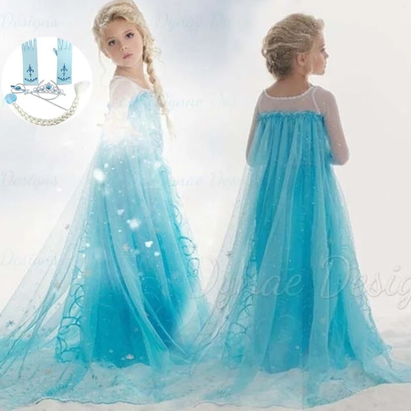 

Spring 2020 Mesh Blue Princess Dress Baby Girl Dress Kids Dresses For Girls Dresses Little Girls Sequins Cosplay Costume Summer