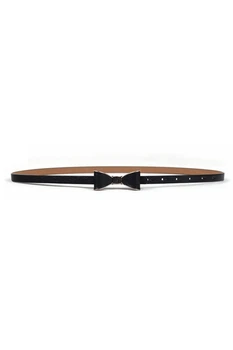

Woman's Candy Color Bowknot PU Leather Waistband - Black