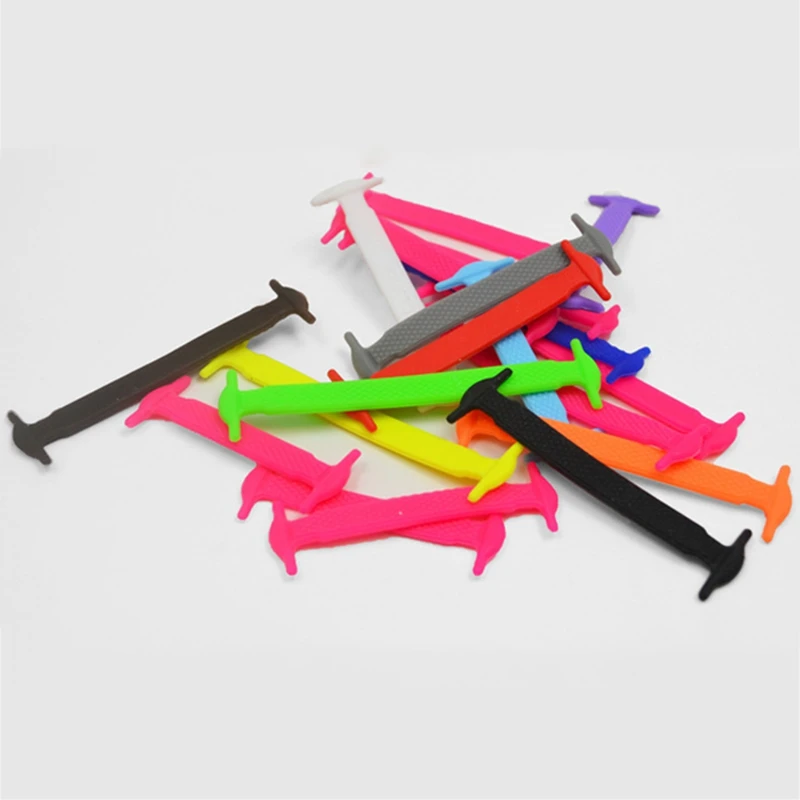 16pcs Lazy Elastic Silicone Shoelaces No Tie Running Sneakers Strings Shoe Laces