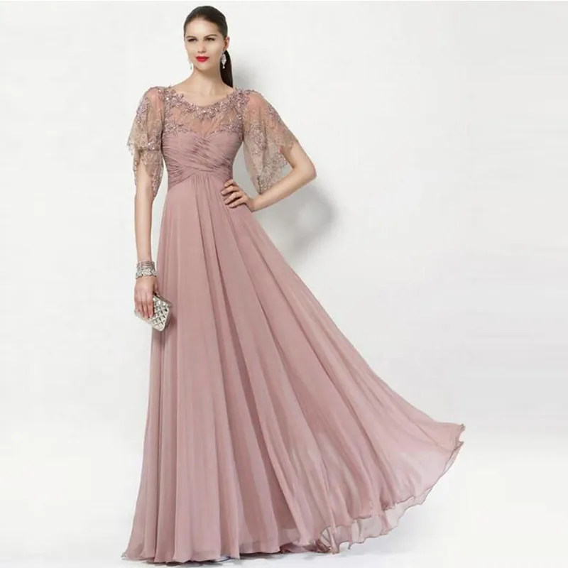 Blush Pink Mother Of The Bride Dresses O Neck Beading Sequins Ruched