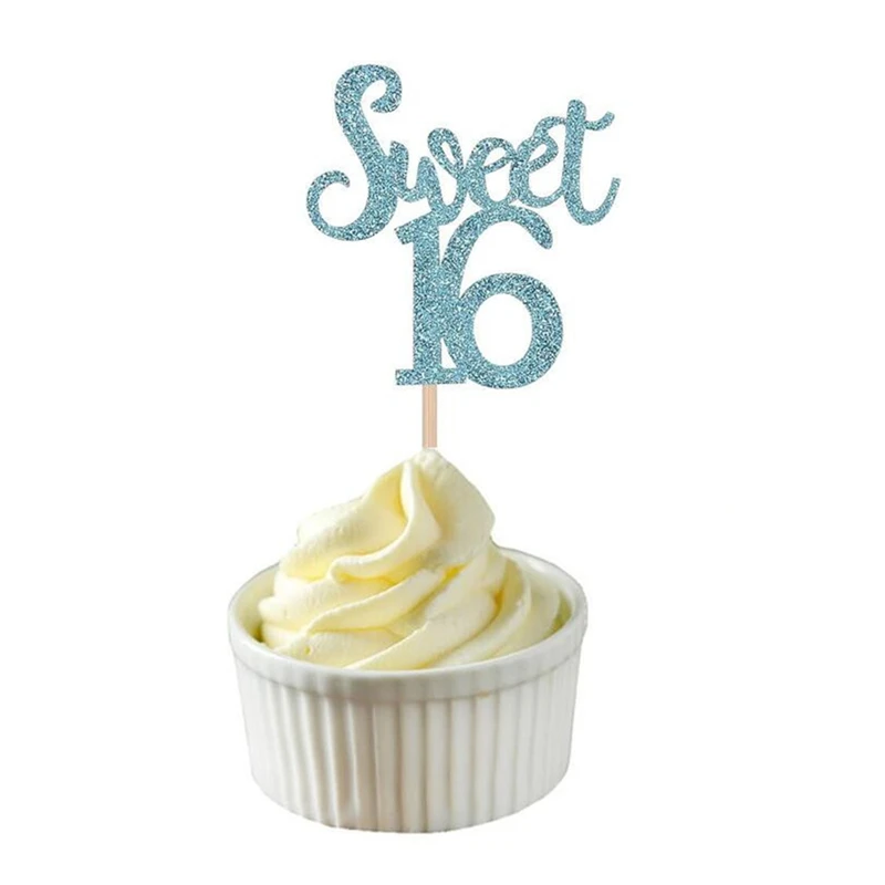 Sweet 16 blue 10pcs Девичник вечерние товары для украшения торта 10 шт. золото и серебро блеск невесты быть кекс топперы свадебный душ Свадебный декор - Цвет: Sweet 16 blue 10pcs