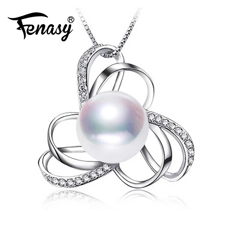 

FENASY Natural Pearl Necklace For Women Pearl Jewelry 925 Sterling Silver Elegant Pendant With Chain Choker Necklace