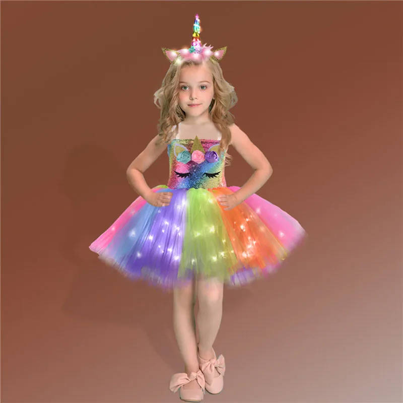 Robe Tutu licorne brillante pour fille, tenue de princesse brillante pour fête de noël