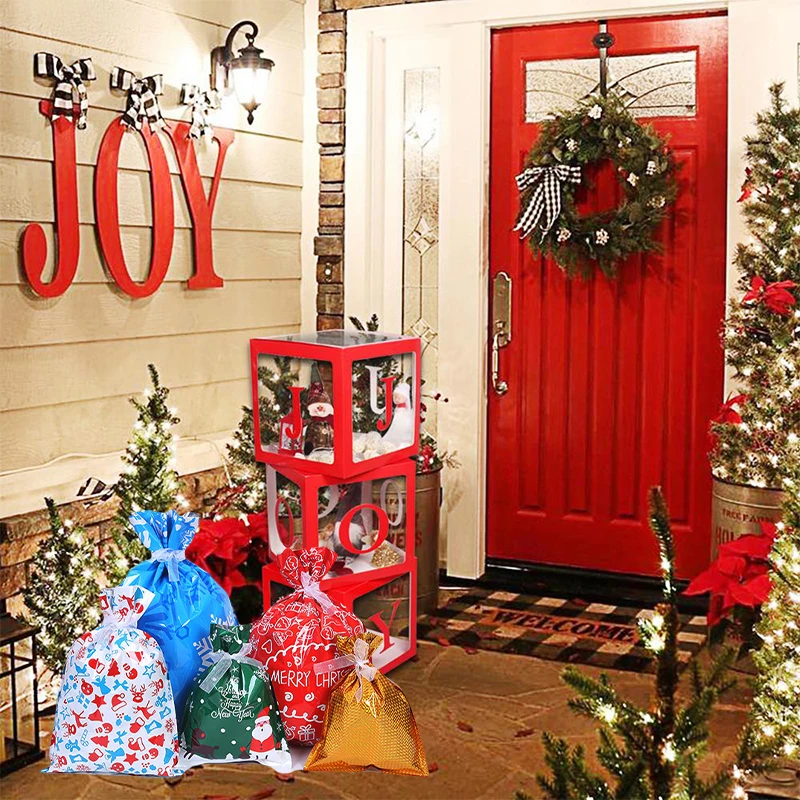 30pcs merry Christmas Drawstring Snowflake Gift Bags Candy Favors Present Wrapping+ 30pcs ribbons storage set