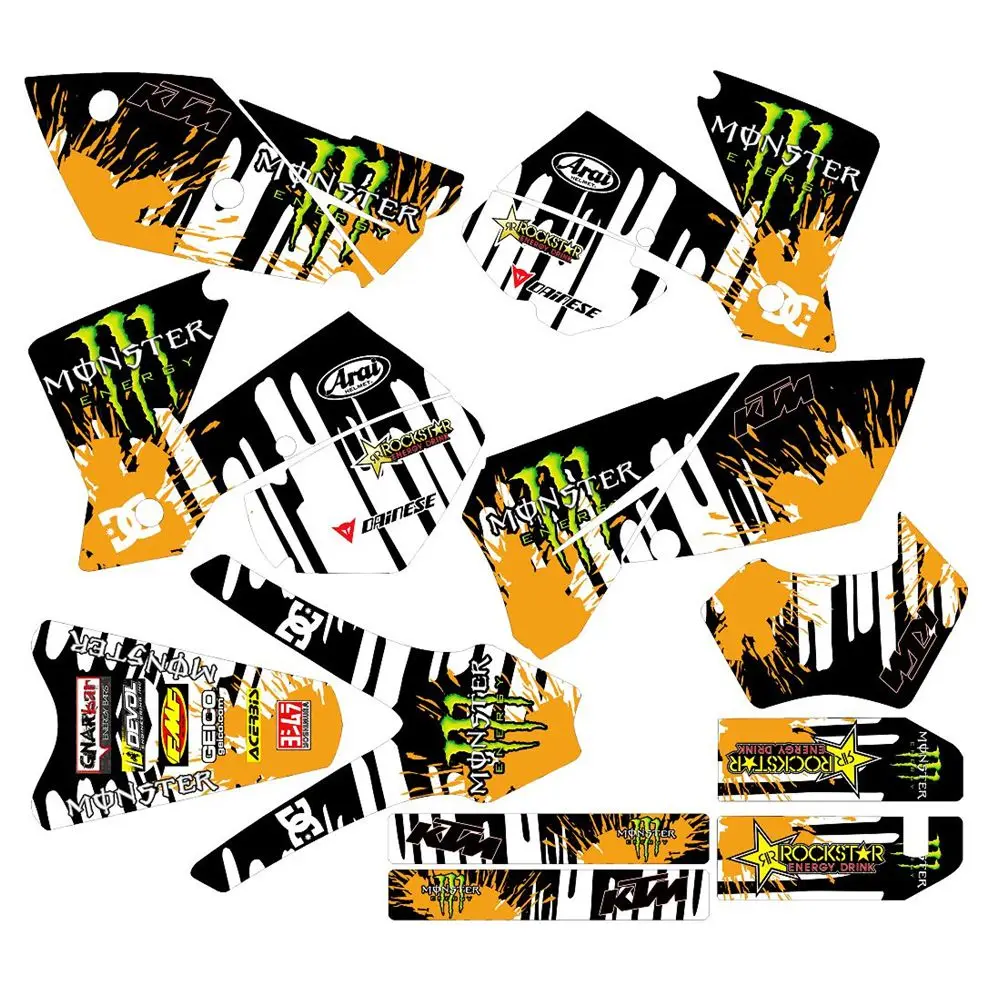 

New Full Graphics Decals Stickers Custom Number Name 3M Bright Matte Stickers Waterproof For KTM EXC Series 2004