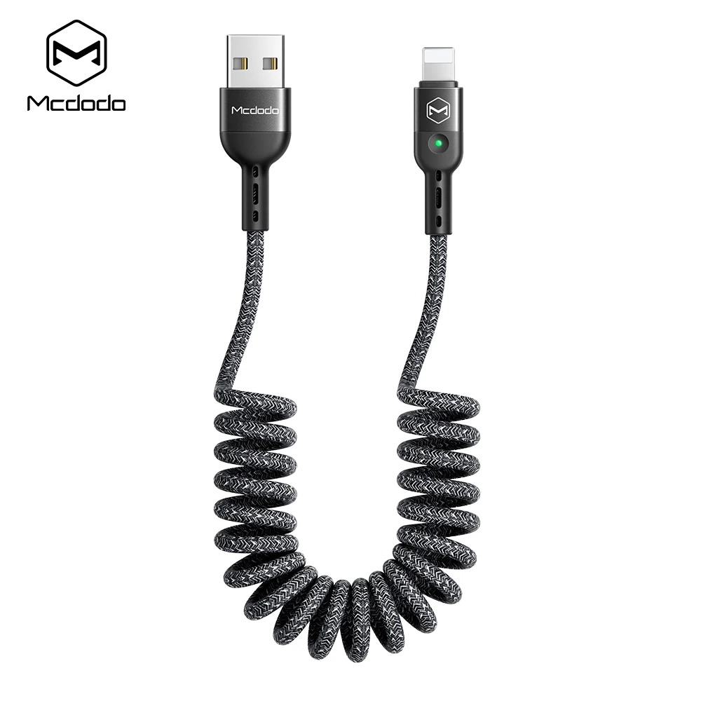 Mcdodo пружинный Выдвижной светодиодный легкое Зарядное устройство USB кабель для iPhone xs max xr 8 7 6s plus 5 11 pro кабель-удлинитель для быстрой зарядки 2 м - Цвет: Серый