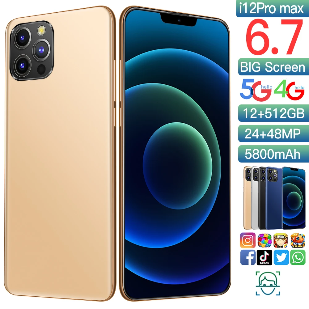 Global Version I12pro Max 6.7-inch Full-screen Smartphone 12G+512G Moblie Phone the Dual Card Standby Ultraben Phone 4G Network
