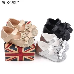 Newborn Baby Girl Shoes Toddler Leather Moccasins Casual Bling Bows Princess Loafers Infant Doll Shoes for Learning Walking Gift