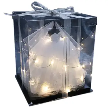 

Wedding Decoration Mini Wedding Dress Model Wedding Craft Ornament Box With LED Lamp For Girlfriend Valentine's Day Gifts