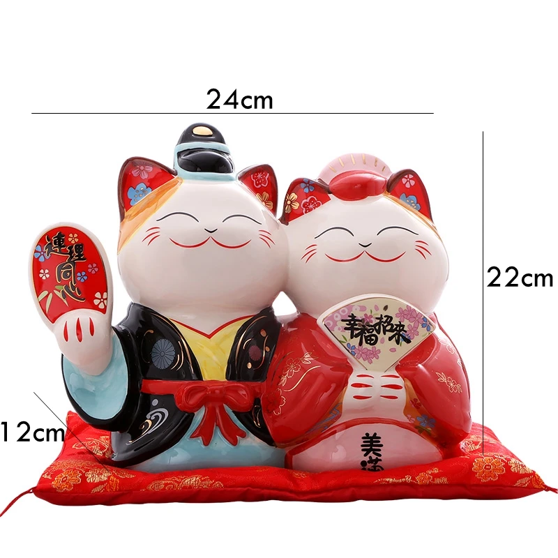 9 дюймов Свадебные Maneki Neko орнамент керамическая пара Lucky Cat подарок для украшения дома фэн шуй Копилка статуя