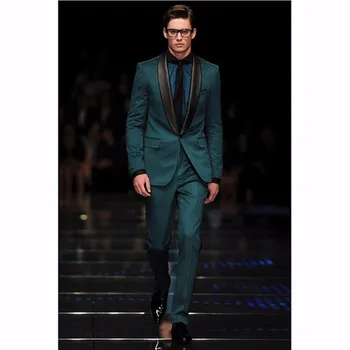 

New Men’s Suit Smolking Noivo Terno Slim Fit Easculino Evening Suits For Men Groom Tuxedos Dark Green Men Suit(Jacket+Pants)