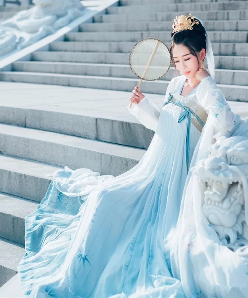 Китайские народные танцевальные костюмы ханьфу платье феи вышивка китайский традиционный ханьфу костюм классический танцевальный костюм SL1258