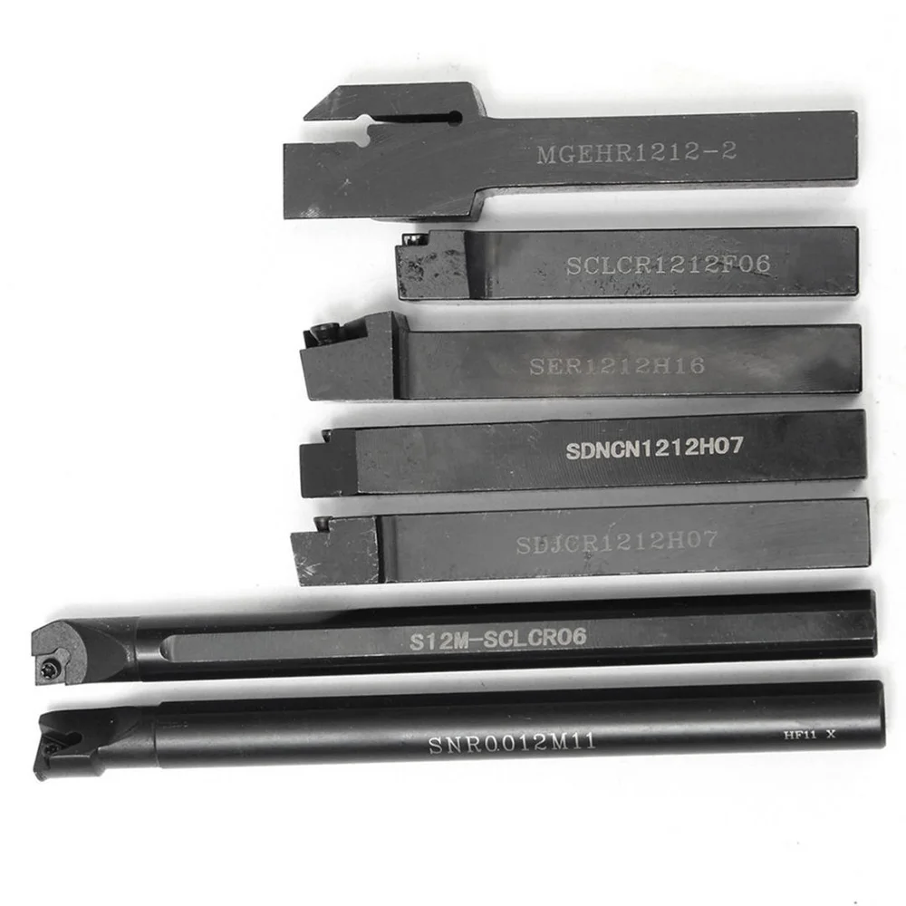 

7pcs 12mm Shank Lathe Set Boring Bar Turning Tool Holder Kit With Carbide