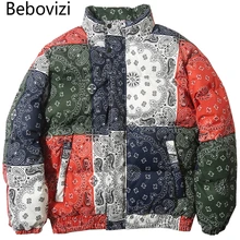 Bebovisi Harajuku, парки с цветочным принтом, толстые, с подкладкой, цветные, лоскутные, хлопок, уличная одежда, в стиле хип-хоп, дутая парка, куртки