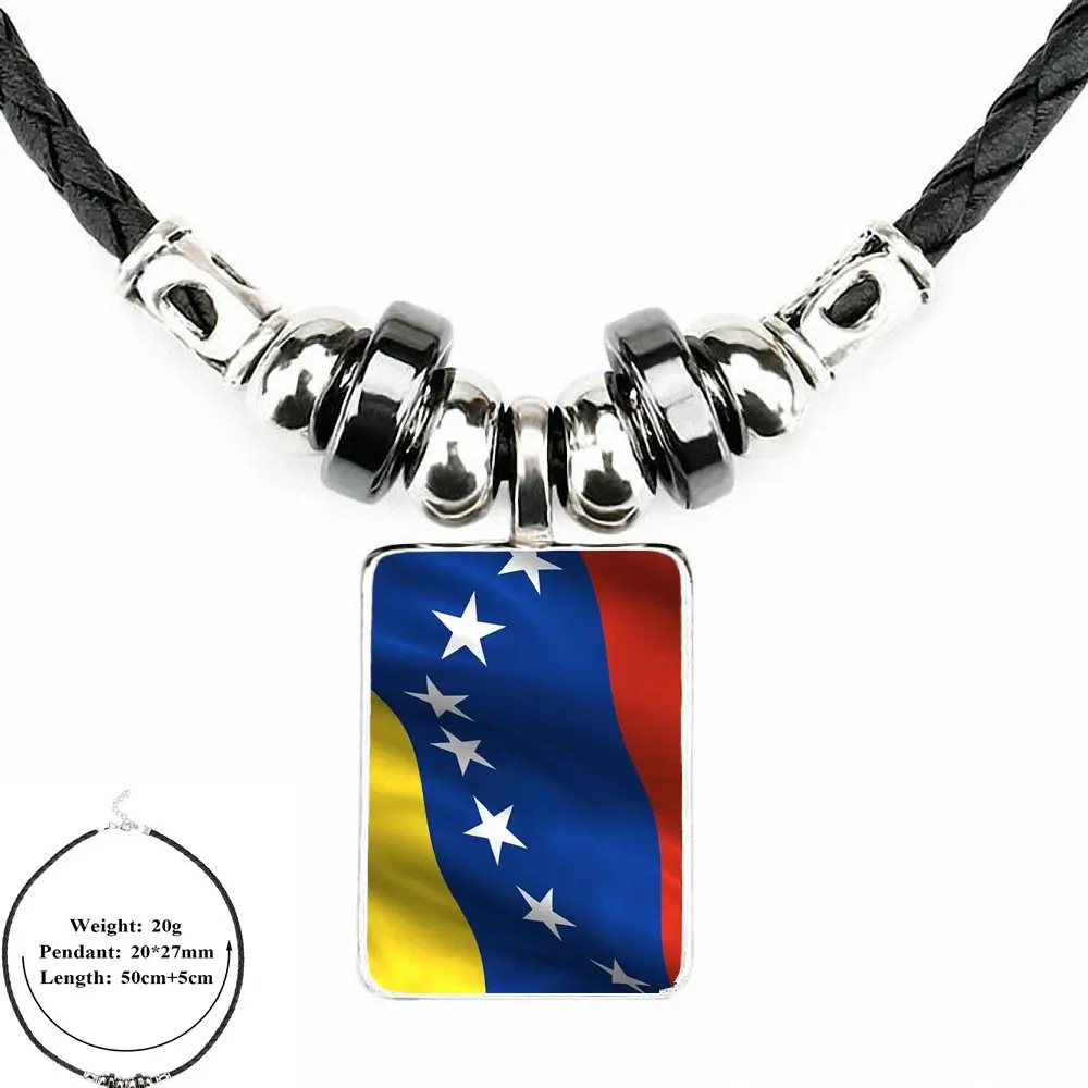 Для влюбленных лучший флаг дружбы Venezuela Винтажные Ювелирные изделия черная кожаная подвеска-бусы стеклянный ожерелье с кабошоном кулон