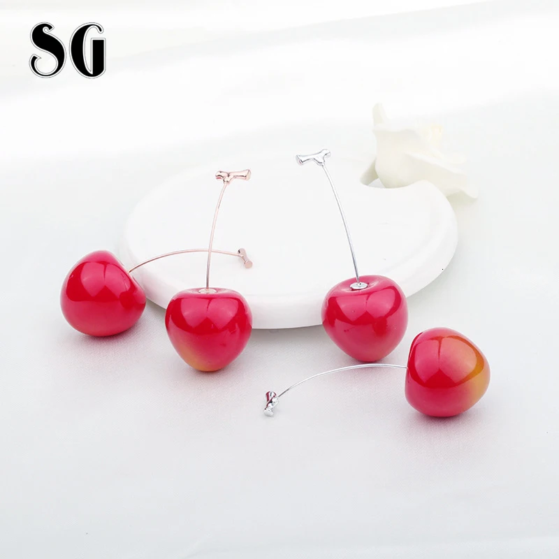 SG новые трендовые 925 пробы серебряные и розовые золотые корейские красные вишни длинные висячие серьги для женщин модные ювелирные изделия подарки