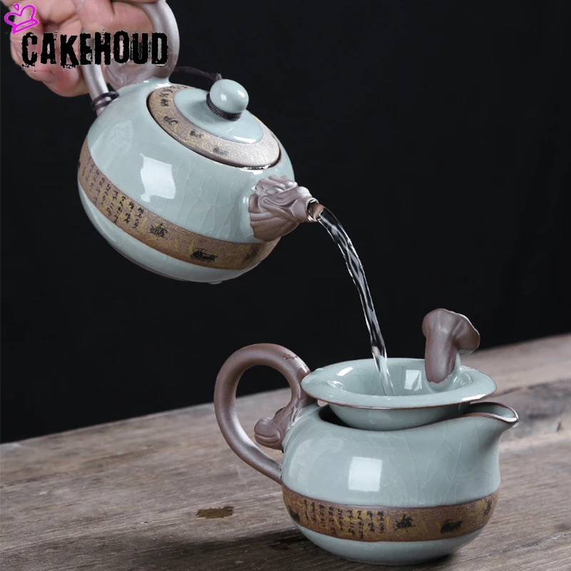 CAKEHOUD, китайский чайный набор кунг-фу, креативный керамический чайный набор, ручная работа, керамическая крышка чайника с принтом, чаша для чая, протекающая чайная дорога