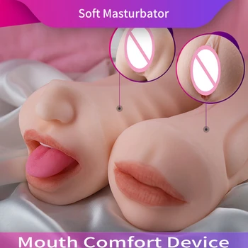 Masturbador realista para hombres, Vagina de silicona con doble boca abierta, Juguetes sexuales profundos para masturbación Oral 1