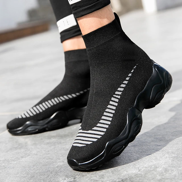 Zapatillas de deporte con plataforma para mujer, zapatos planos sin cordones,  calcetín de malla transpirable, color negro, Primavera, 2023 - AliExpress