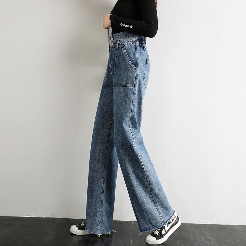 Женские джинсы с высокой талией, женские Джинсы бойфренда синего цвета, свободные штаны для девушек, Длинные корейские джинсовые брюки