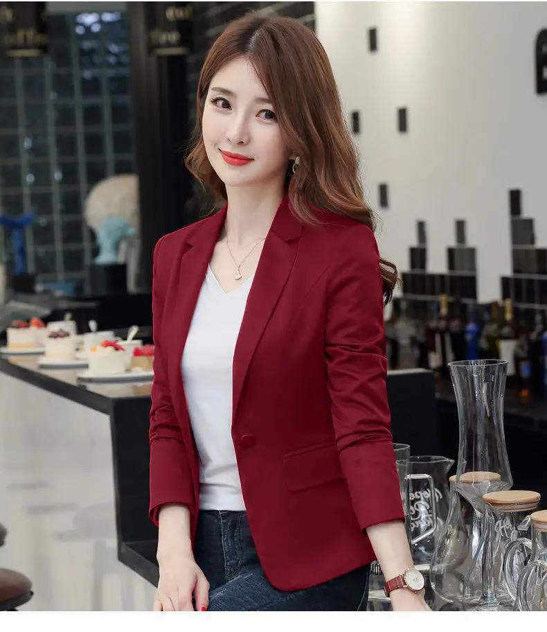 blazer vermelho feminino manga longa terno jaquetas femme sólido preto único botão casaco fino ajuste senhora do escritório casaco feminino superior queda