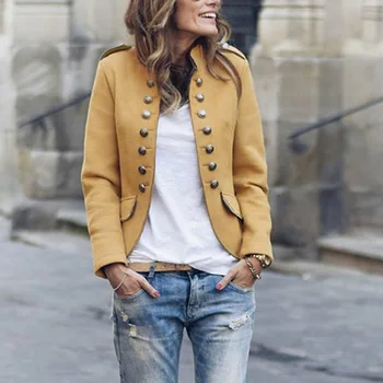 

Women Lady Long Sleeve Buttons Solid Color Suit Coat for Autumn Winter Party H9