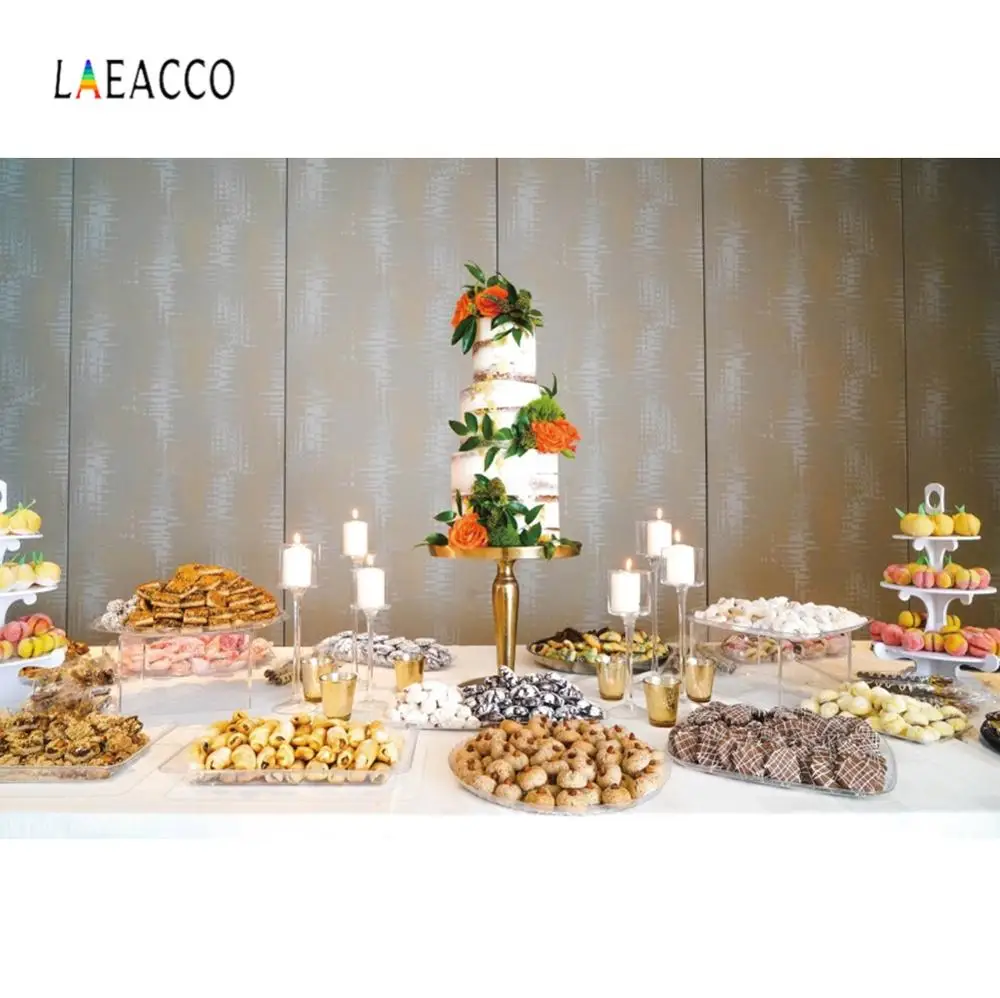 

Laeacco Dessert table Fruit Cake Candle Candy Backgrounds Party Wedding Scenes Photography Customizable Backdrops Photo Studio