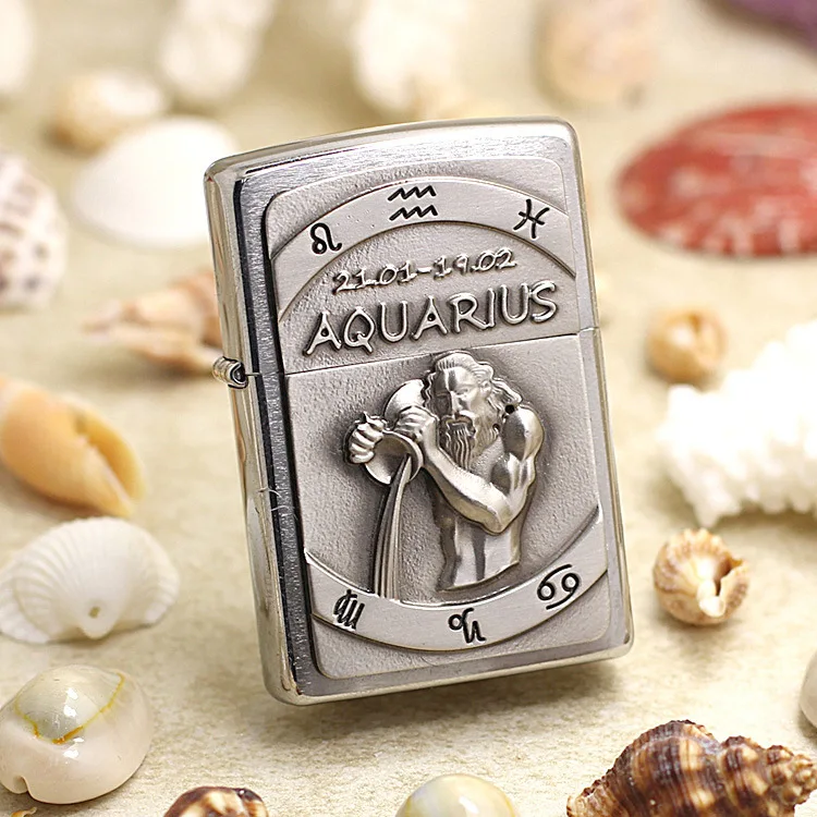 

Genuine Zippo oil lighter copper windproof Constellation of Aquarius cigarette Kerosene lighters Gift anti-counterfeiting code