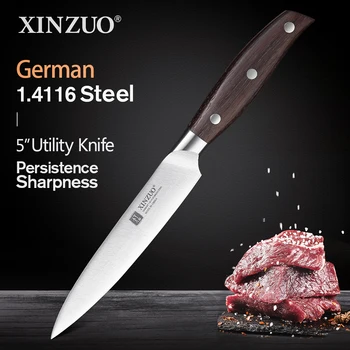 

XINZUO 5'' in Utility Knife Stainless DIN1.4116 Steel Kitchen Knife Red Sandalwood Handle Peeling Vegetable Knives Kitchen Tool