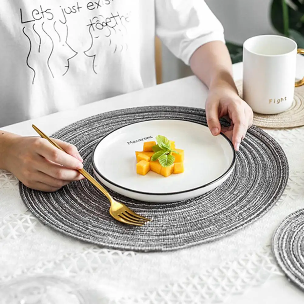

Nordic round table mat Anti Slip Drink Coasters Insulated Solid Placemats Linen Non Slip Ramie Mat Kitchen tool for Home Decor