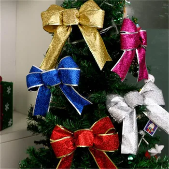 

5Pcs Colorful Gold Silver Red Blue Rose-red Ribbon Bow Shape Applique Garment Accessories For Christmas Tree Decoration Supplies