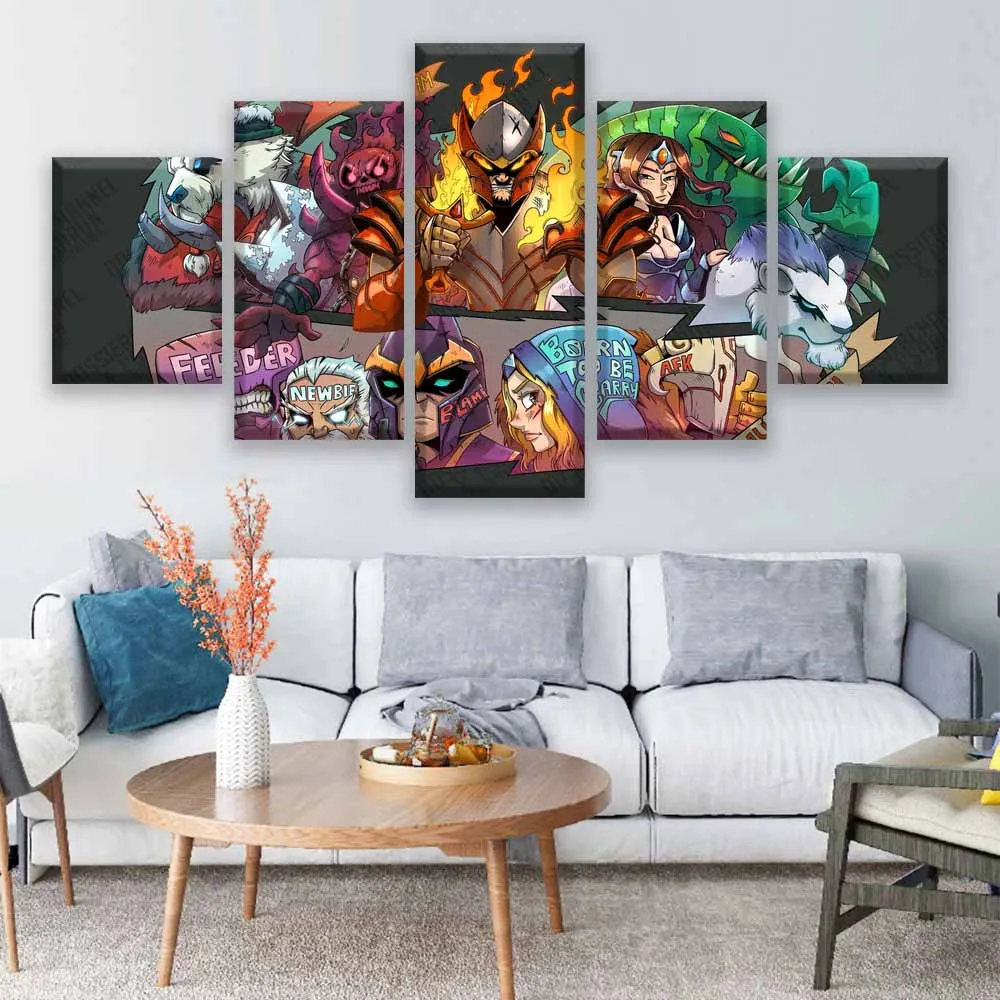 Home Decoration Prints Painting 5 Pieces DotA 2 Fire Phoenix Modern Pictures Wall Art Modular Canva