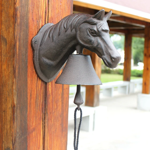 Retro Rustic Horse Head Cast Iron Wall Bell Farmhouse Handmade Home Garden  Decor Animal Figurine Hand Cranking Welcome Door Bell - AliExpress