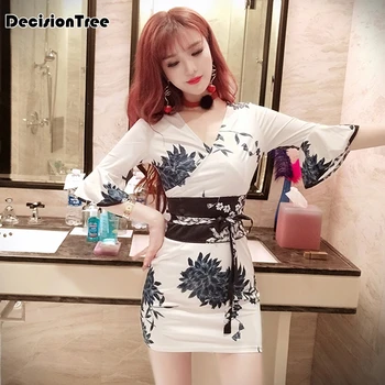 

2020 national trends women sexy kimono yukata with obi novelty evening dress japanese cosplay costume floral one