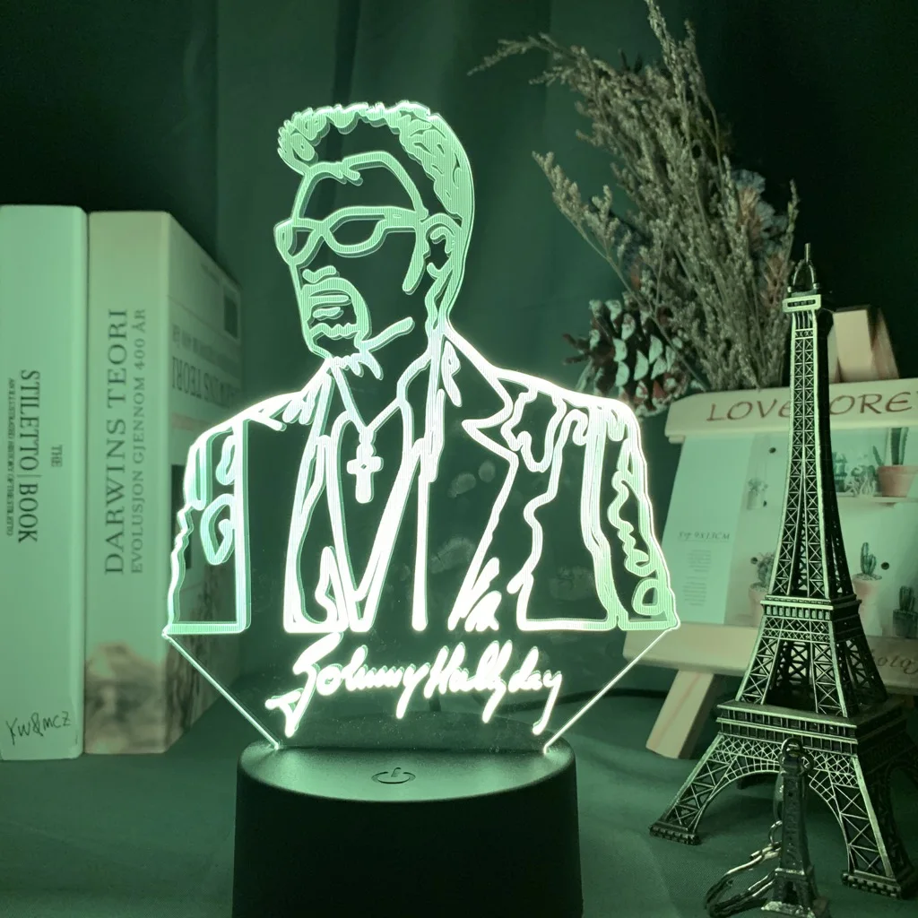Французский Знаменитый СВЕТОДИОДНЫЙ Ночной светильник с надписью «Johnny Hallyday», подарок для поклонников, украшение для дома, меняющий цвет ночной Светильник, настольная лампа для спальни