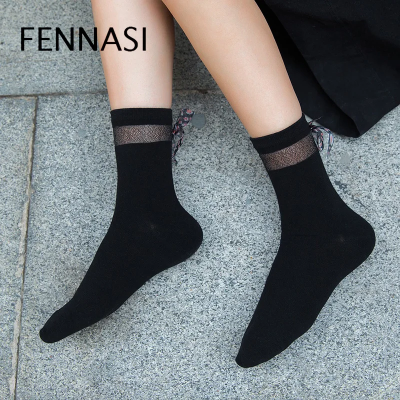 FENNASI/леопардовые женские носки-трубы с бантом; сезон осень-зима; новые японские хлопковые носки; женские носки хараюку в Корейском стиле