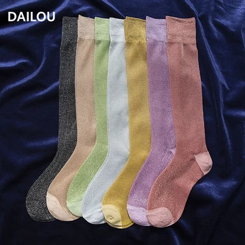 

Summer New Thin Calf Socks Women Japanese Fashion Trend Personality Net Yarn Socks Girl Sexy Cute Shining Candy Color Knee Socks