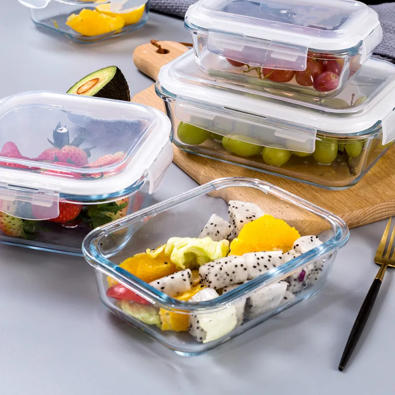 

Glass Lunch Box Portable Food Container office School Microwave Heating Bento Box Transparent Sealable Leakproof mx9211703
