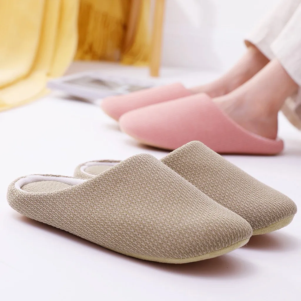 

#25 2019 New warm men's slippers short plush flock home slippers for men hard-wearing non-slip sewing soft male shoes
