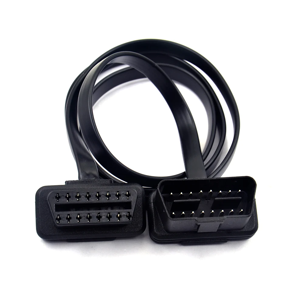 New 30/60/100cm Flat Thin 16Pin OBD 2 Extender OBD2 16 Pin ELM327 Male To Female Adapter Elbow OBDII Extension Connector Cable portable car battery charger