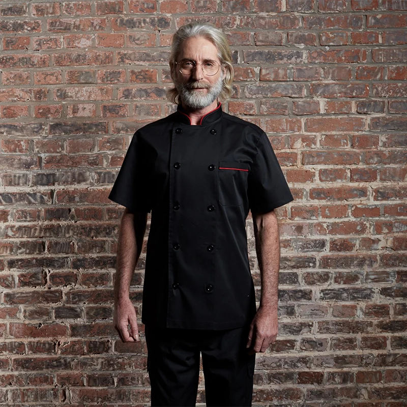 

Checkedout restaurant workwear chef uniform black white short sleeve chef jacket