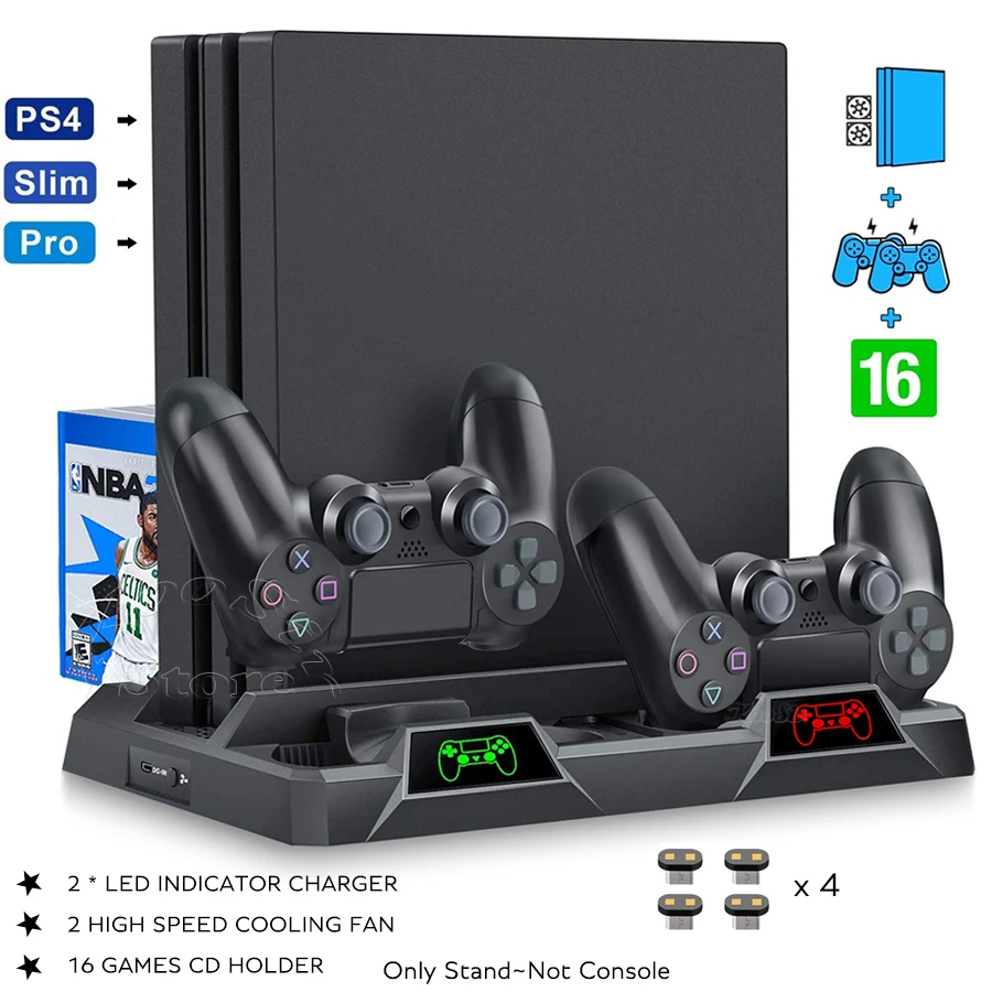 Ps4 Pro Slim Console Cooling Fan Stand Gamepad Charging Station Games Discs Storage For Play Station Ps 4 Accessories Video Game Consoles Aliexpress
