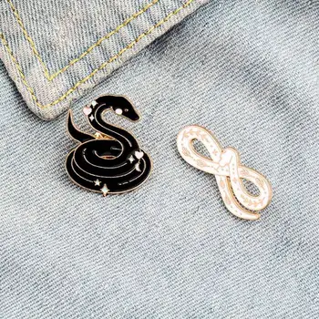 

Black White Flower Tattoo Snakes Enamel Pin Magic Wizard Animal Brooches For Women Men Bag Shirt Lapel Pin Cartoon Badges