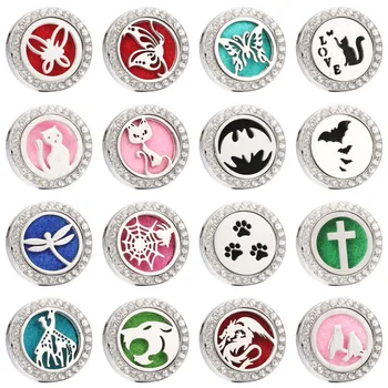 

New Aromatherapy button Cat Butterfly Cross Locket Magnetic Essential Oil Diffuser Snap Button Fit 18MM Snap Bracelet Jewelry