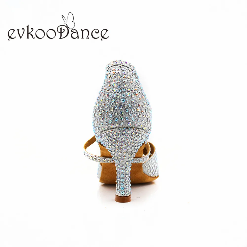 Zapatos De Baile/Обувь для танцев; обувь для латиноамериканских танцев, сальсы; женские Серебристые блестящие стразы; размеры US4-12; высота каблука 7 см; профессиональная обувь; NL344
