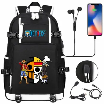 

New Cute Anime One Piece Luffe USB Boy Girl Book School Bags Large Capacity Teenagers Schoolbag Women Men Laptop Travel Backpack