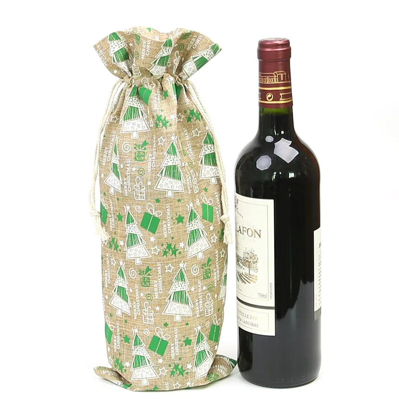 15*36 см горячая штамповка шаблон льняной мешок бутылки длинный Подарочный мешок Рождественская упаковка с завязкой 50 шт