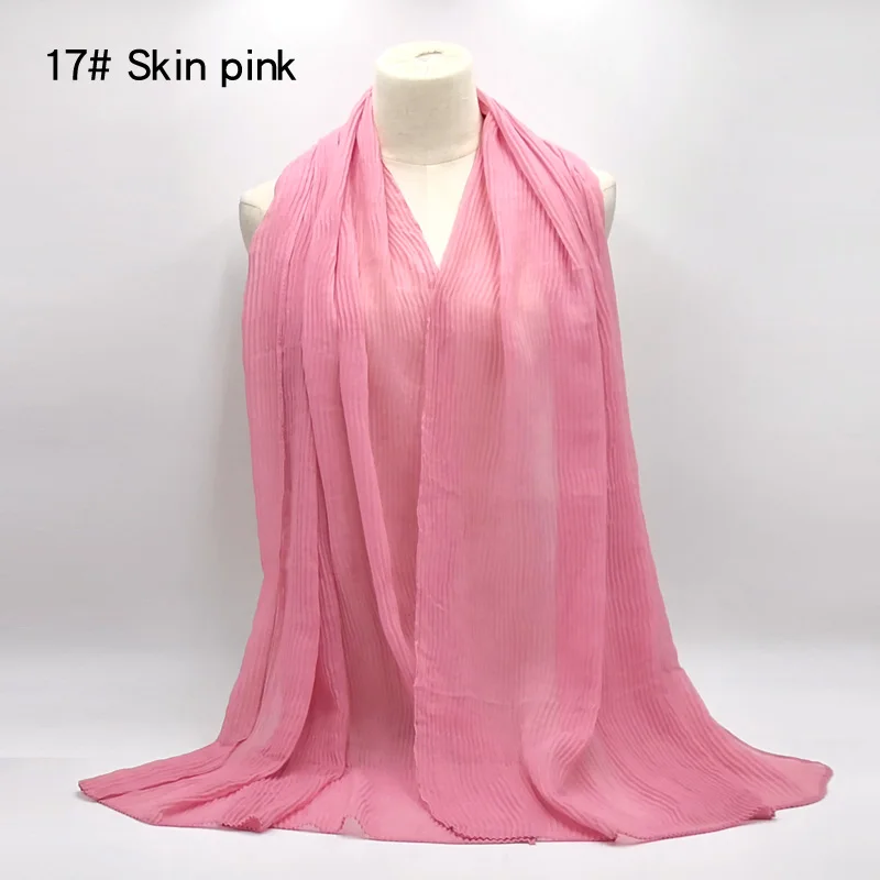 17 skin pink 10 шт./партия, однотонный Длинный плиссированный хлопковый мусульманский платок-хиджаб, большие длинные палантины из пашмины, хиджабы, шарфы, шали - Цвет: 17 skin pink
