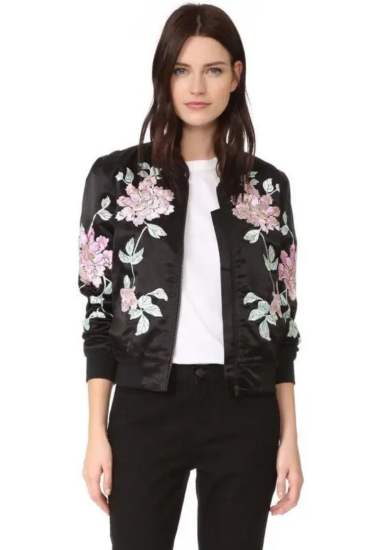 

AliExpress 2018 Autumn European Bloggers Celebrity Style Pilots Flower Embroidered Versatile Jacket 8681