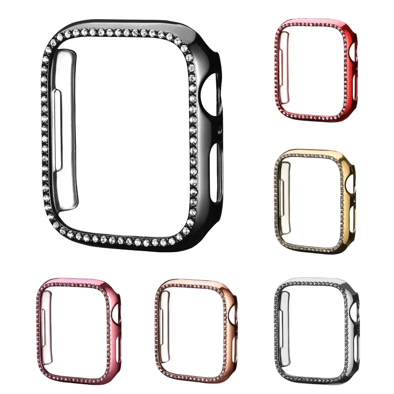 Алмазный чехол для часов из поликарбоната для Apple watch, чехол 44 мм/40 мм iWatch, защитная крышка для экрана из поликарбоната с одним рядом бриллиантов 38 мм/42 мм